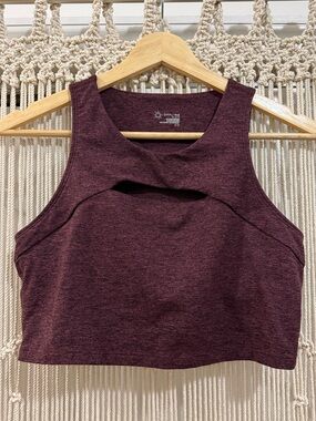 Offline by Aerie The Hugger Heathered Keyhole High Neck Crop Tank in Maroon